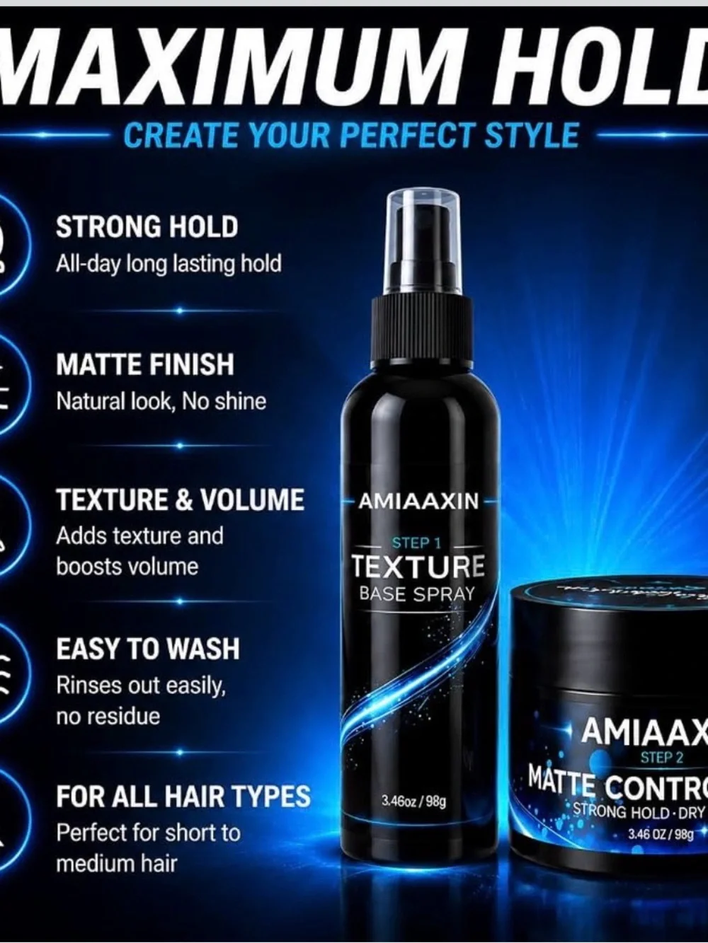 Hair Clay & Sea Salt Spray Kit for Men Strong Hold Matte Clay with Texturizing S
